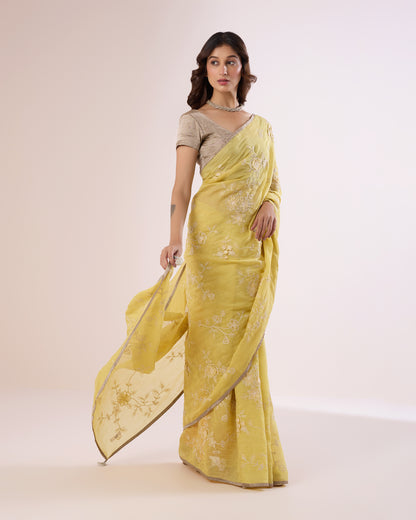 Parijat Chanderi Silk Saree – Soft Yellow