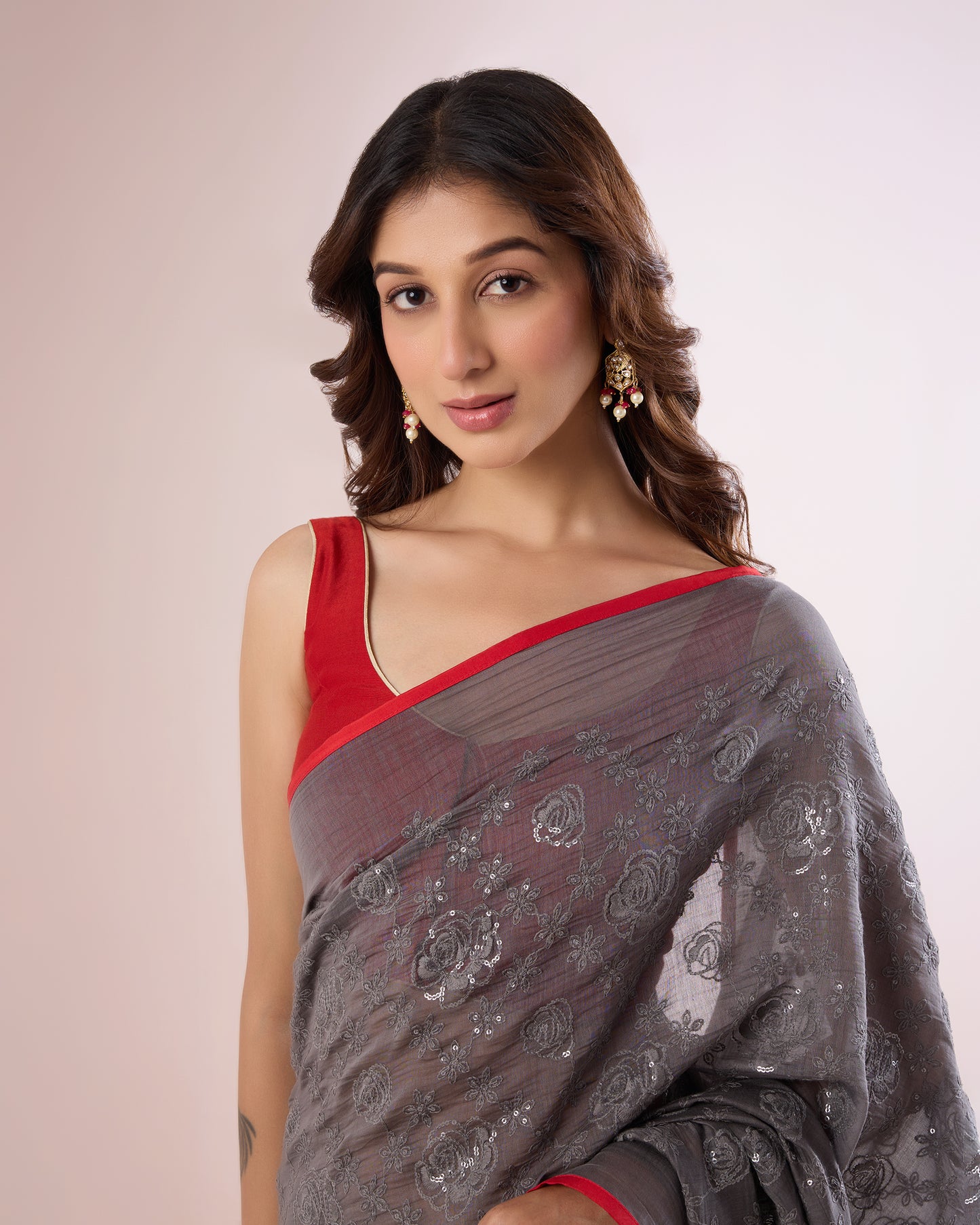 Chandni Chanderi Silk Saree – Taupe