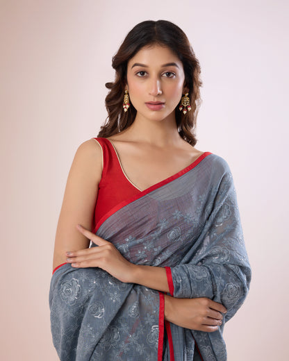 Chandni Chanderi Silk Saree – Pewter