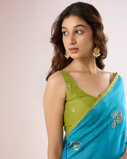 Raat Ki Rani Chanderi Silk Saree – Turquoise
