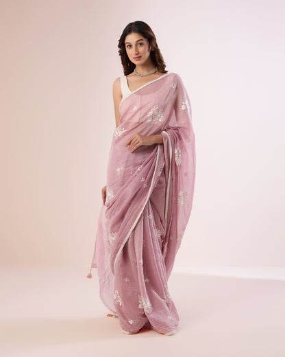 Jaswand Chanderi Silk Saree – Onion Skin