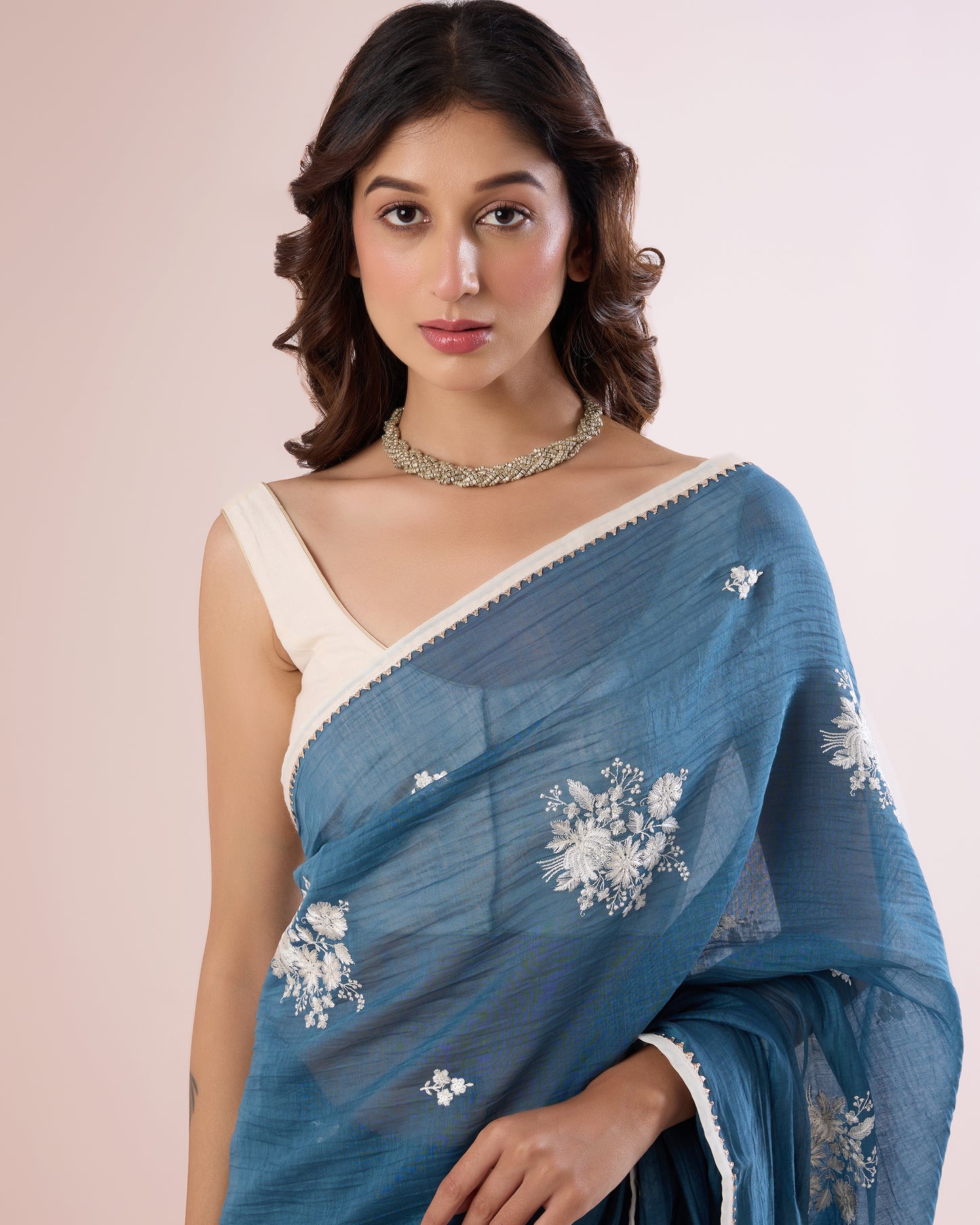Jaswand Chanderi Silk Saree – Petrol Blue