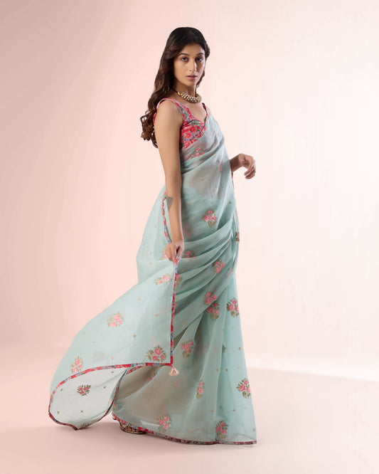 BLUE WILD ROSE — Chanderi Silk Saree