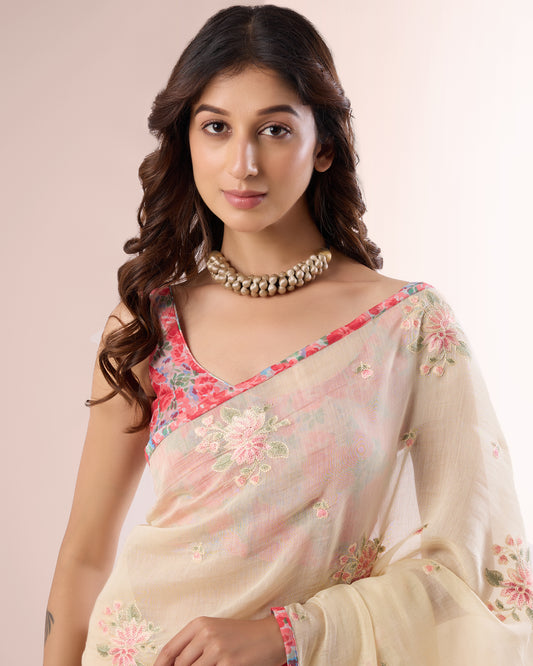 BUTTER CREAM ASTER — Chanderi Silk Saree