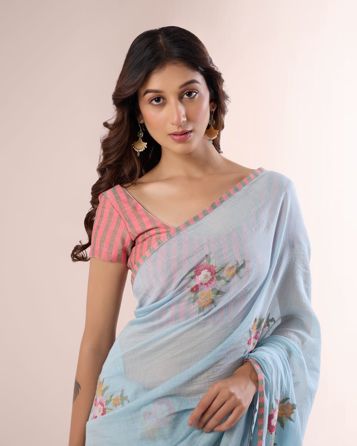 BRIAR ROSE — Sky Blue Chanderi Silk Saree