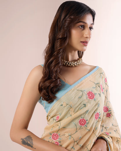 ROSE VINE — Blush Chanderi Silk Saree