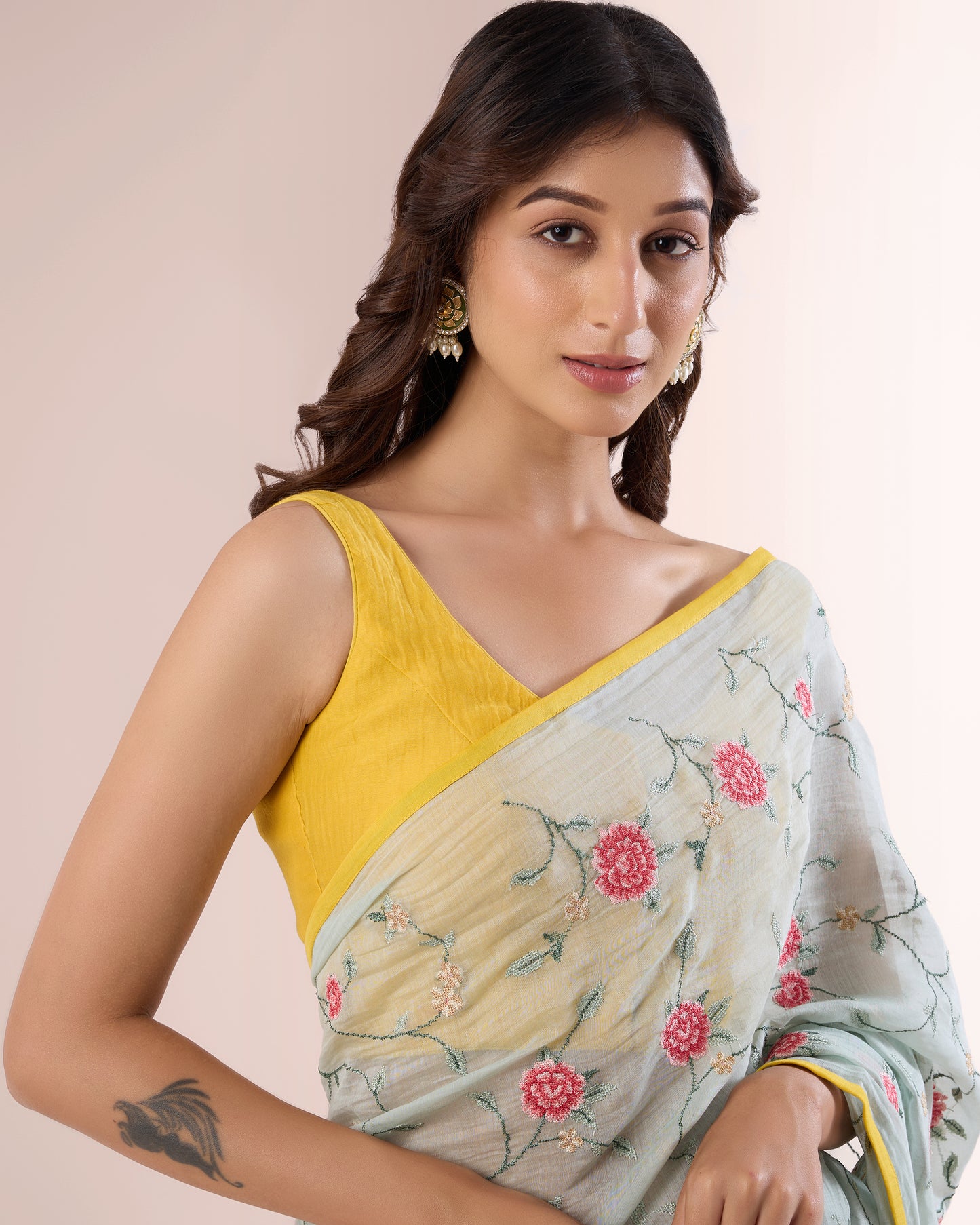 ROSE VINE — Pale Blue Chanderi Silk Saree