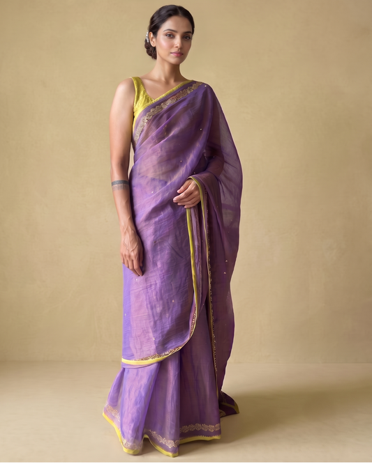 BEADED TENDRILS | Mauve Chanderi Tissue Saree