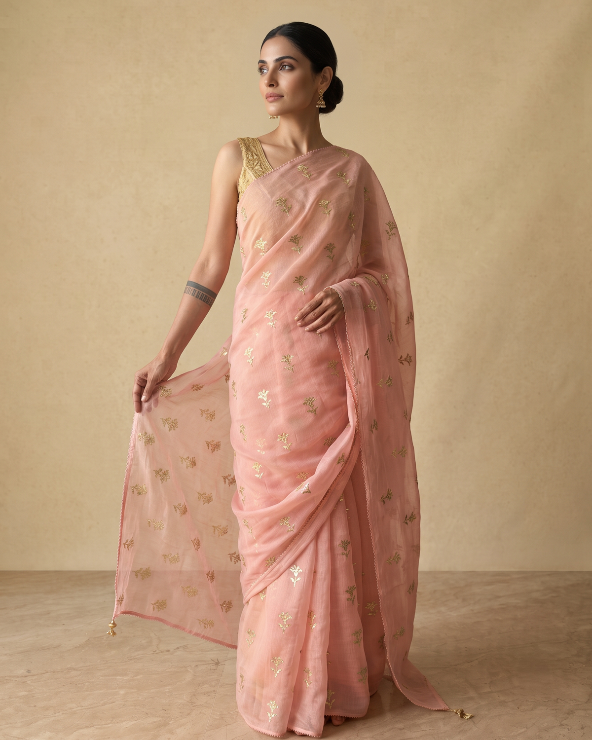 PALE PINK LILIES | Pink Chanderi Saree