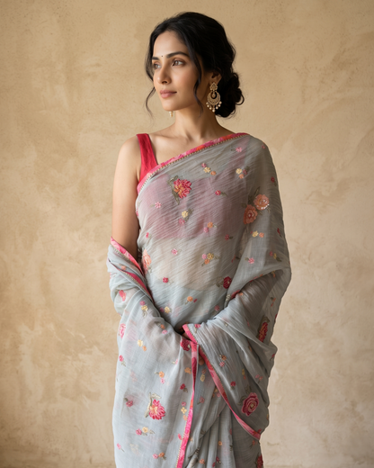 PALE BLUE CARNATION | Chanderi mul Saree