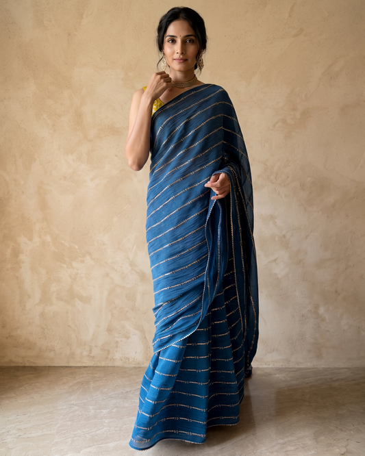INTENSE TEAL TRAILS | Chanderi Mul Saree