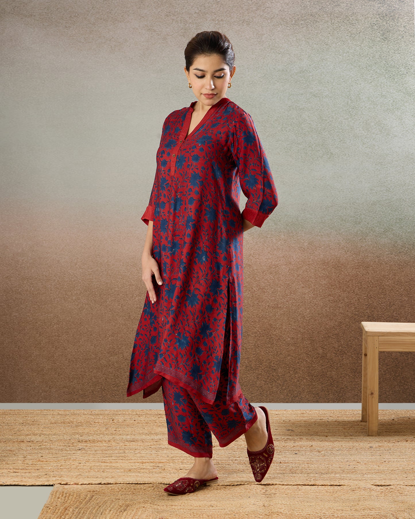 Red / Indigo Ajrakh Coord Set - The Spice of Kutch Collection
