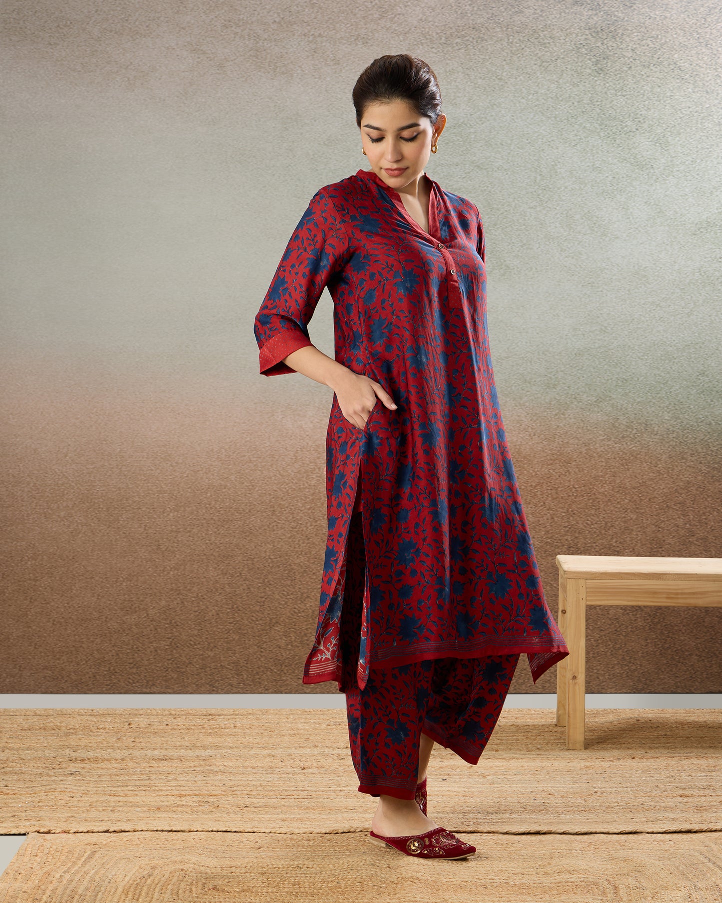 Red / Indigo Ajrakh Coord Set - The Spice of Kutch Collection