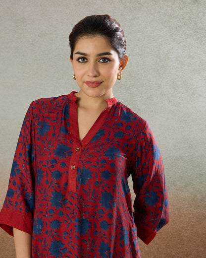 Red / Indigo Ajrakh Coord Set - The Spice of Kutch Collection