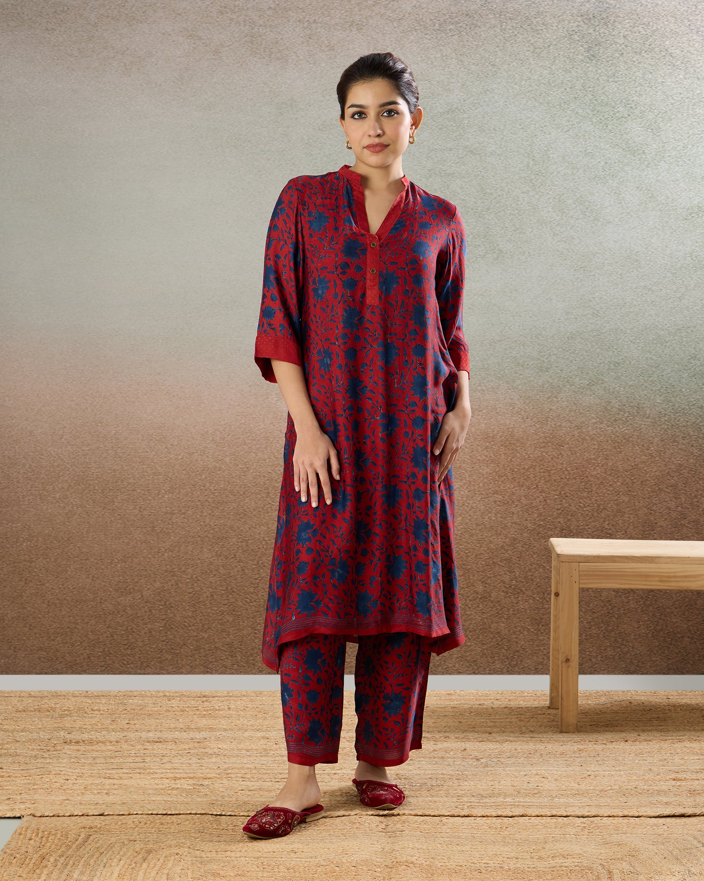 Red / Indigo Ajrakh Coord Set - The Spice of Kutch Collection