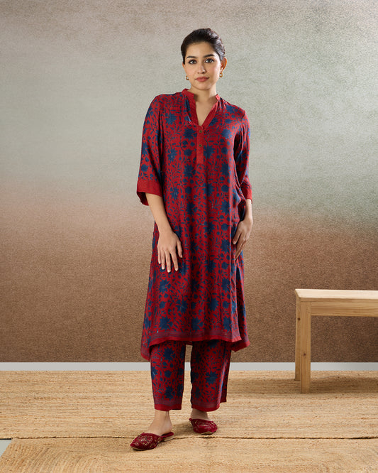 Red / Indigo Ajrakh Coord Set - The Spice of Kutch Collection