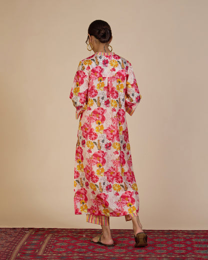 Red & Ecru Carnation Co-Ord Set – Silk Route Collection