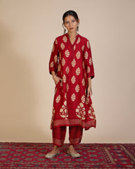 Red/Beige Ajrakh Co-Ord Set – Spice of Kutch Collection