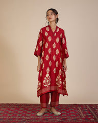 Red/Beige Ajrakh Co-Ord Set – Spice of Kutch Collection