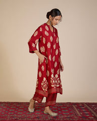 Red/Beige Ajrakh Co-Ord Set – Spice of Kutch Collection