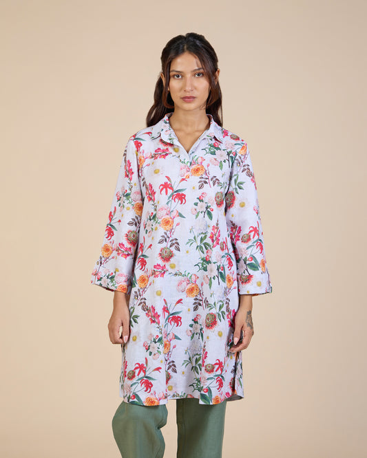 White Dense Floral Tunic – Lush Linens Collection