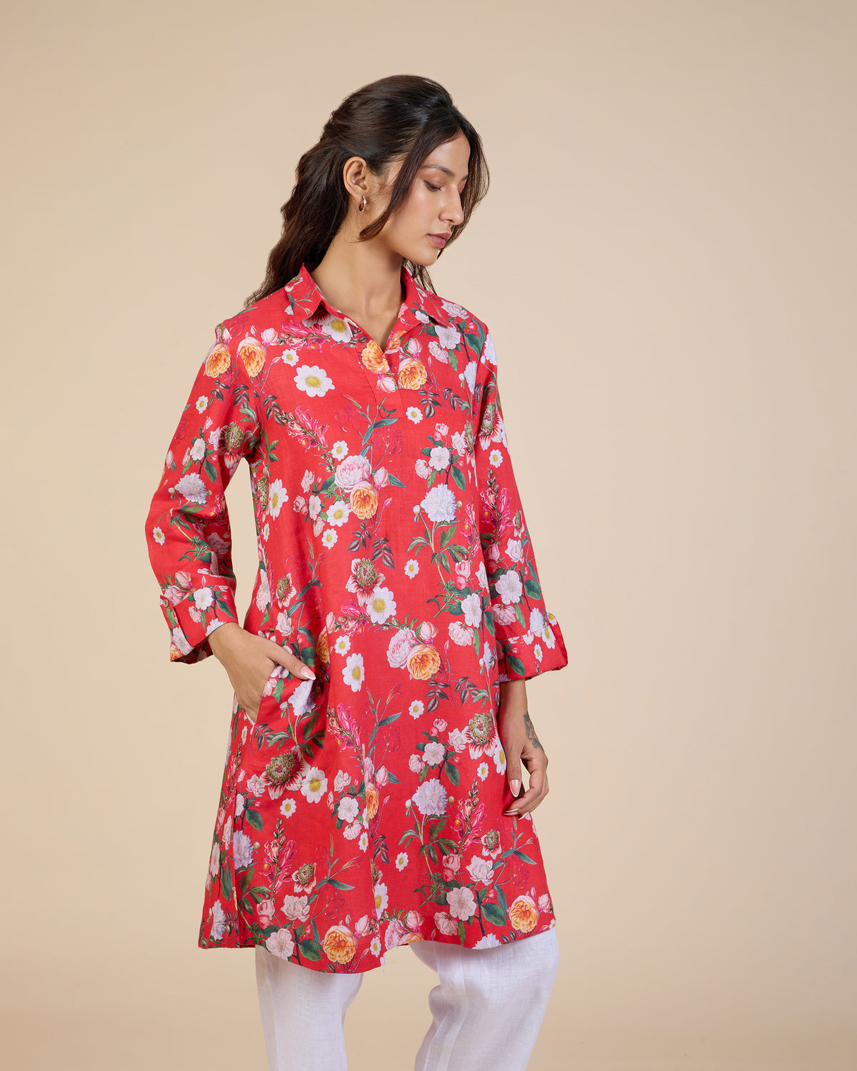 Red Dense Floral Tunic – Lush Linens Collection