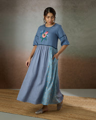 Shades of Blue Patchwork Dress - Heidi of the Hills Collection