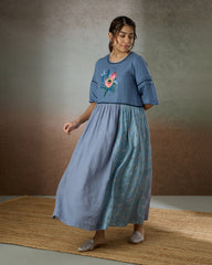 Shades of Blue Patchwork Dress - Heidi of the Hills Collection