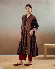 Burgundy Godet Tunic & Pants Set - The Spice of Kutch Collection