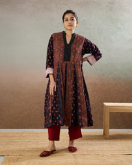 Burgundy Godet Tunic & Pants Set - The Spice of Kutch Collection