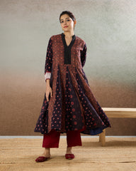 Burgundy Godet Tunic & Pants Set - The Spice of Kutch Collection