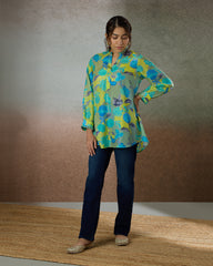 Turquoise Mosaic Silk Tunic Shirt - Silk Route Collection