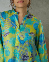 Turquoise Mosaic Silk Tunic Shirt - Silk Route Collection