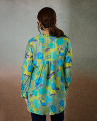 Turquoise Mosaic Silk Tunic Shirt - Silk Route Collection