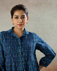 Indigo Pintucked Shirt - The Spice of Kutch Collection