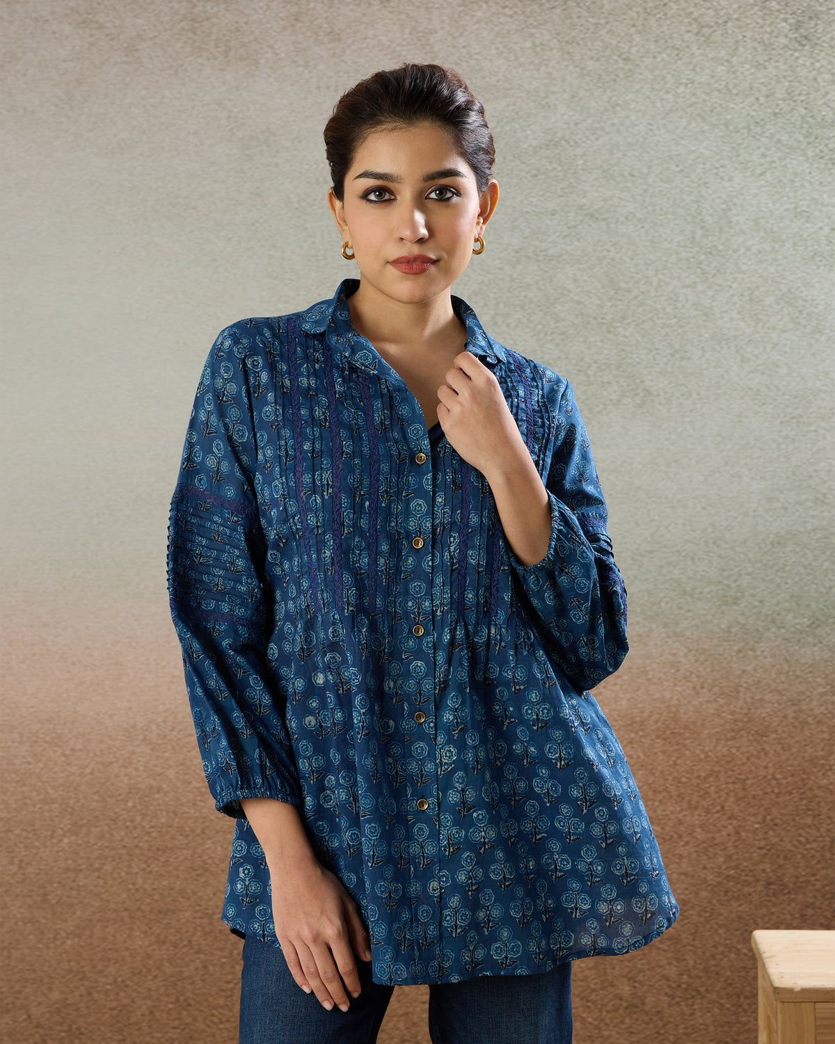 Indigo Pintucked Shirt - The Spice of Kutch Collection