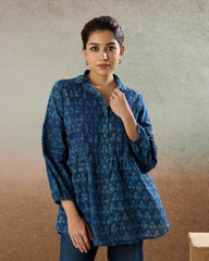 Indigo Pintucked Shirt - The Spice of Kutch Collection