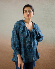 Indigo Ruffled Shirt - The Spice of Kutch Collection