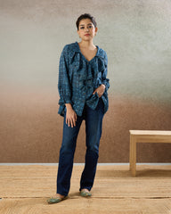 Indigo Ruffled Shirt - The Spice of Kutch Collection