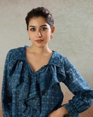 Indigo Ruffled Shirt - The Spice of Kutch Collection