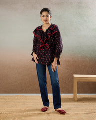 Burgundy Ruffled Shirt - The Spice of Kutch Collection