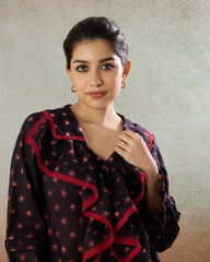 Burgundy Ruffled Shirt - The Spice of Kutch Collection