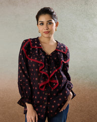 Burgundy Ruffled Shirt - The Spice of Kutch Collection