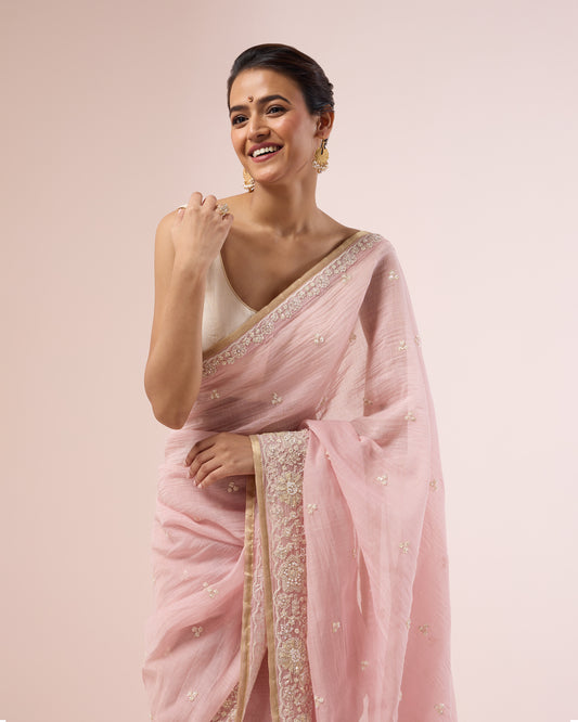 Shiuli Chanderi Silk Saree – Soft Pink