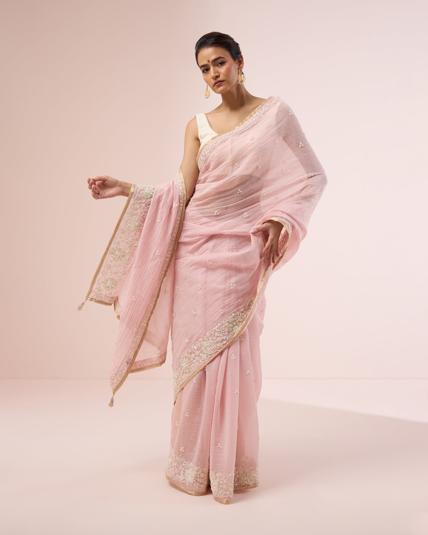 Shiuli Chanderi Silk Saree – Soft Pink