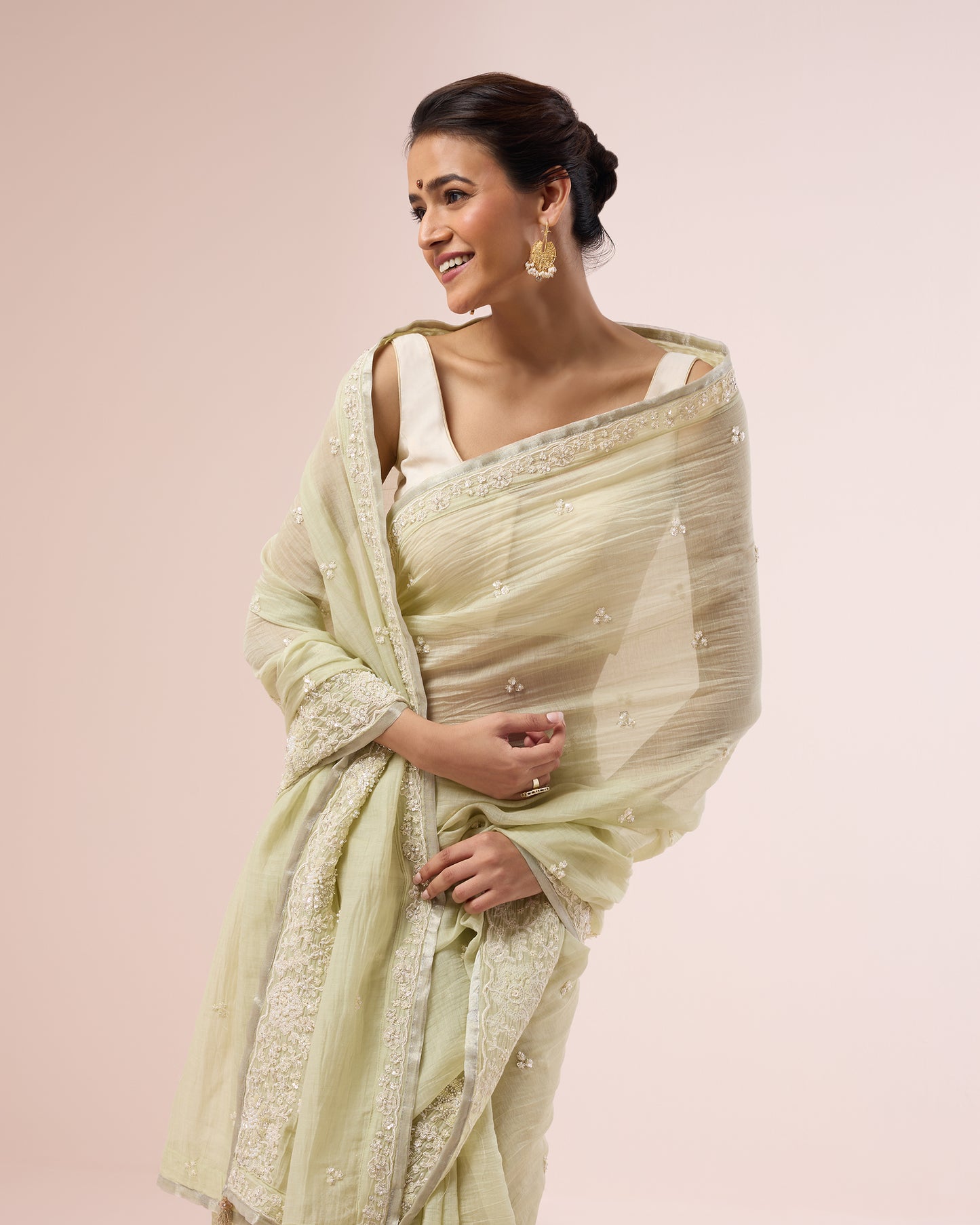 Shiuli Chanderi Silk Saree – Soft Mint