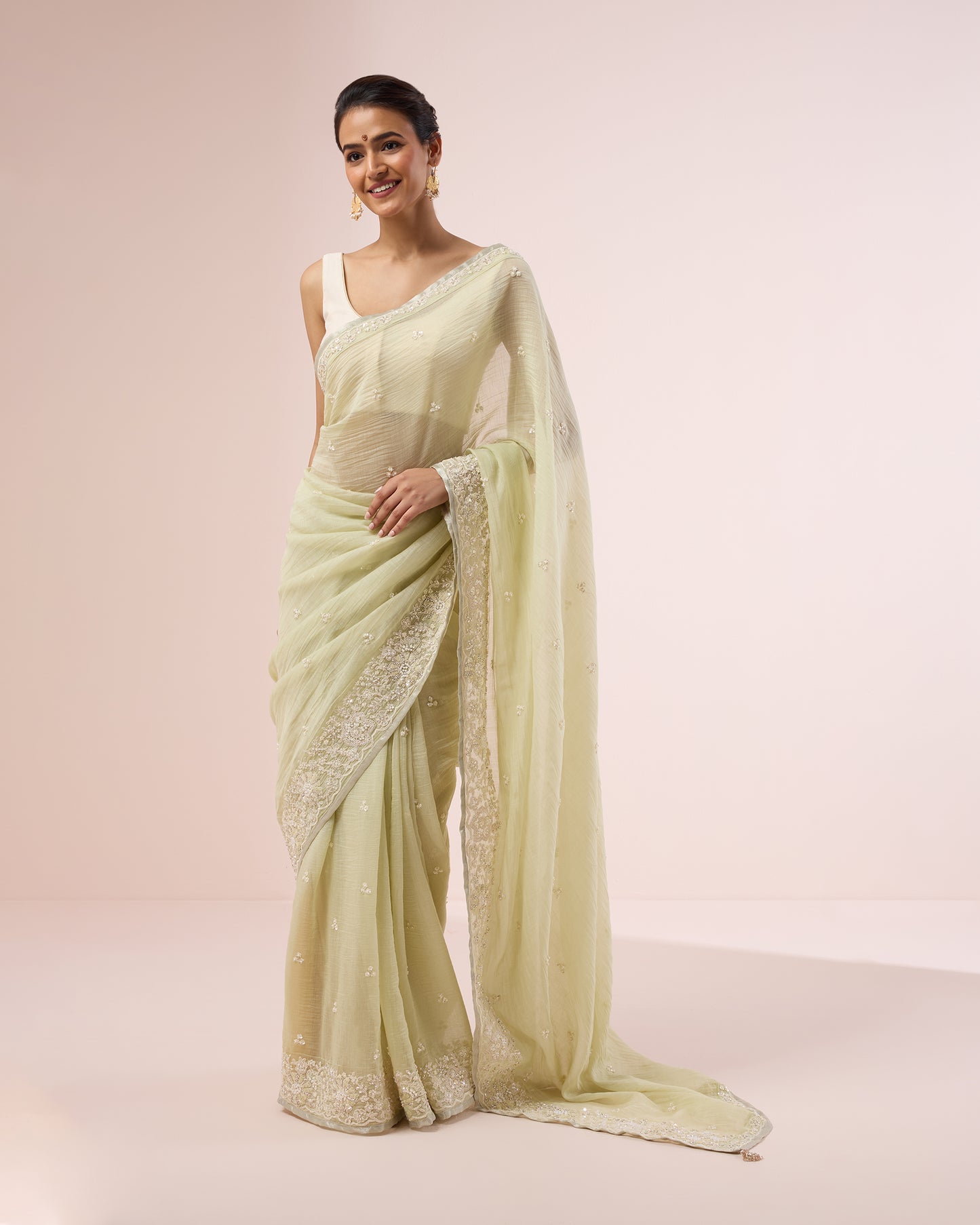 Shiuli Chanderi Silk Saree – Soft Mint