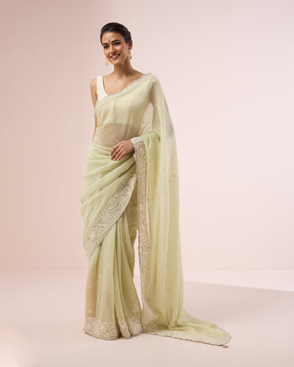 Shiuli Chanderi Silk Saree – Soft Mint