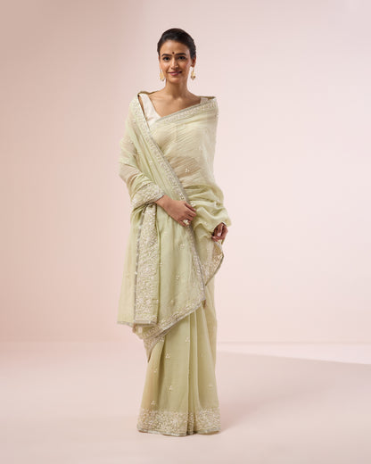 Shiuli Chanderi Silk Saree – Soft Mint
