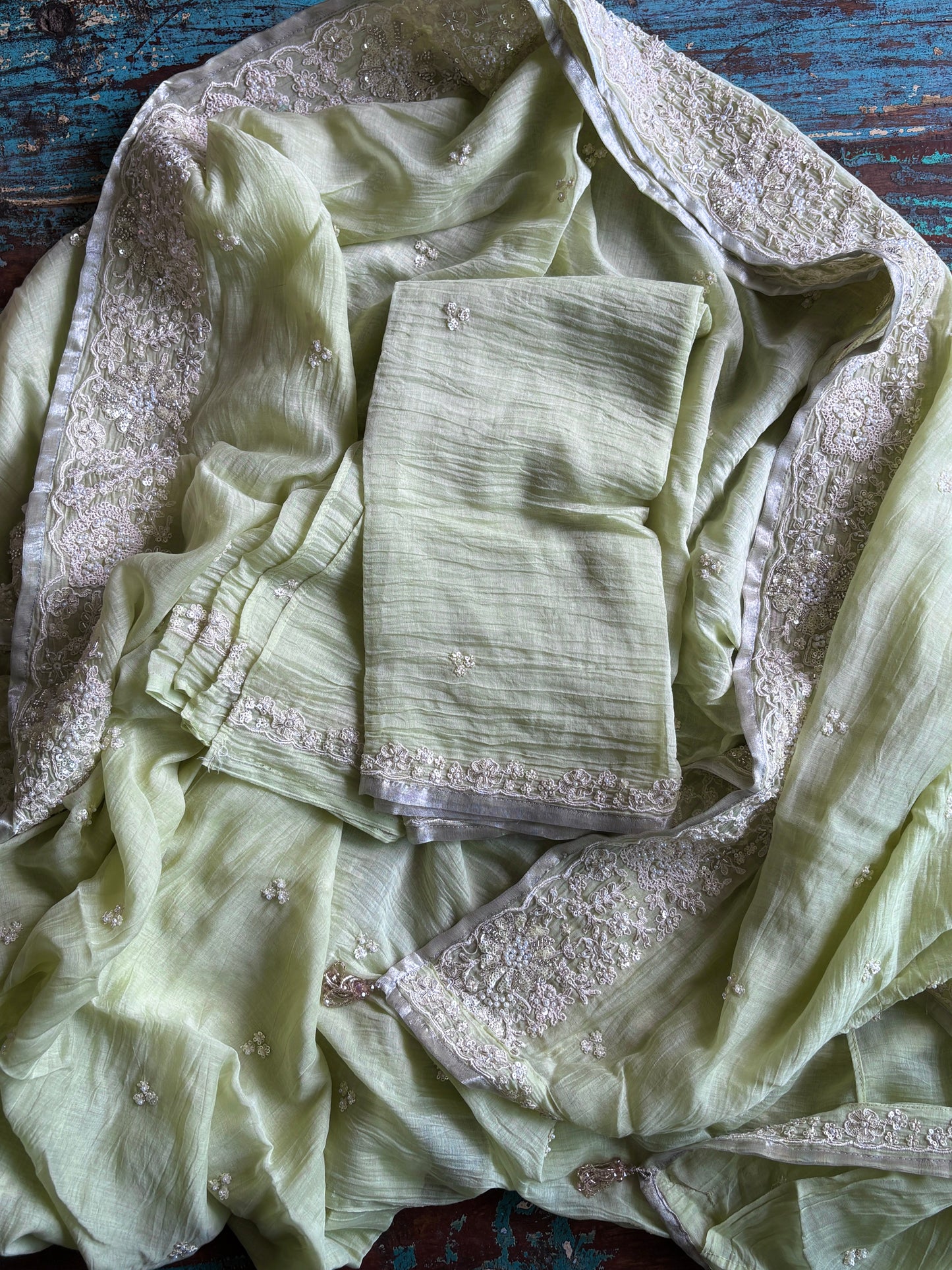Shiuli Chanderi Silk Saree – Soft Mint